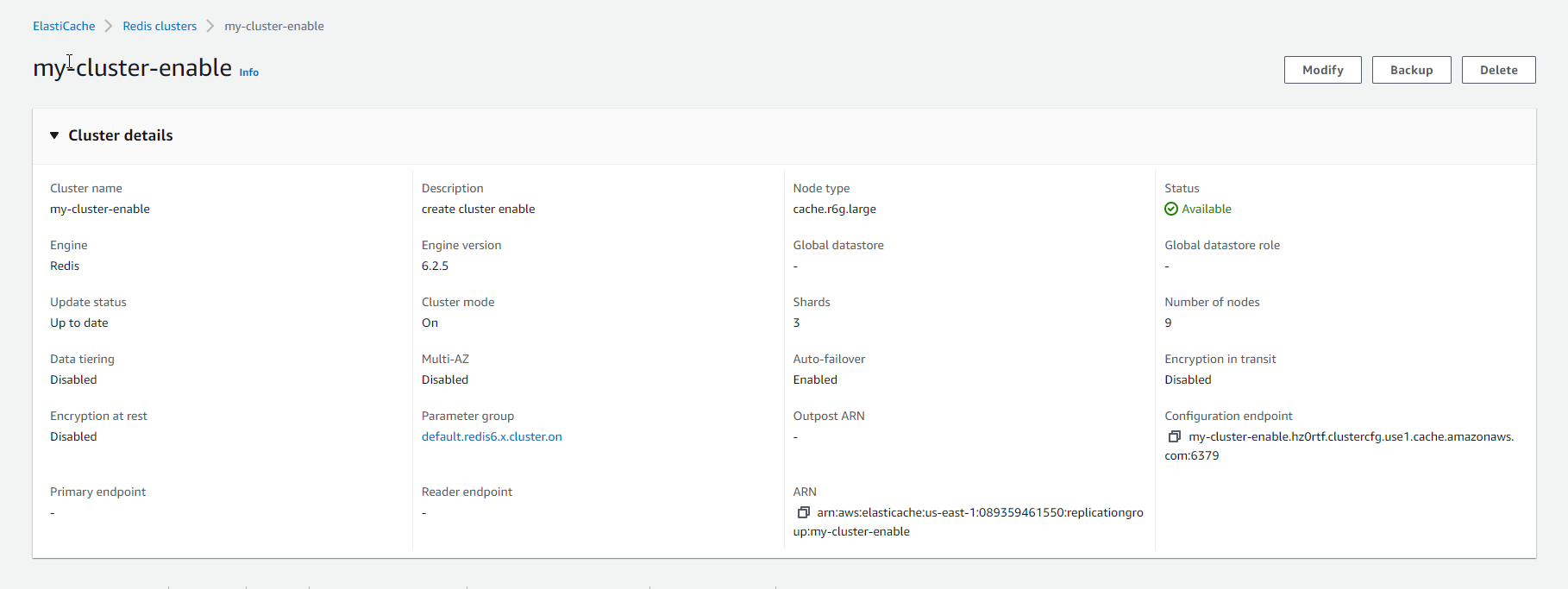 Create Cluster (cluster mode enable)