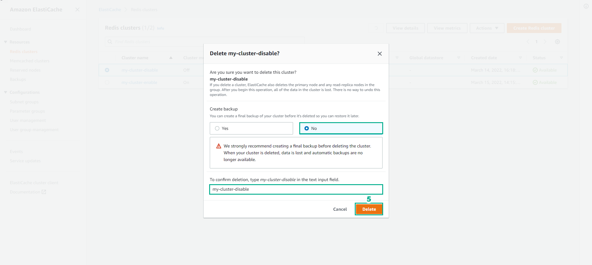 Delete cluster